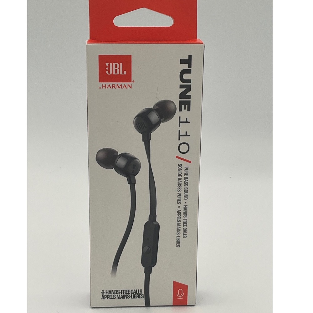 JBL Tune 110 Wired In-Ear Headphones Pure Bass Sound Black JBLT110BLKAME New